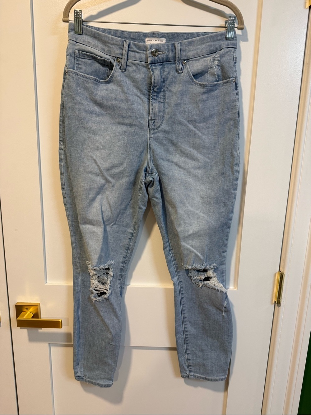Good American Women’s Good Waist Cropped Distressed Skinny Jeans - Size 12/31